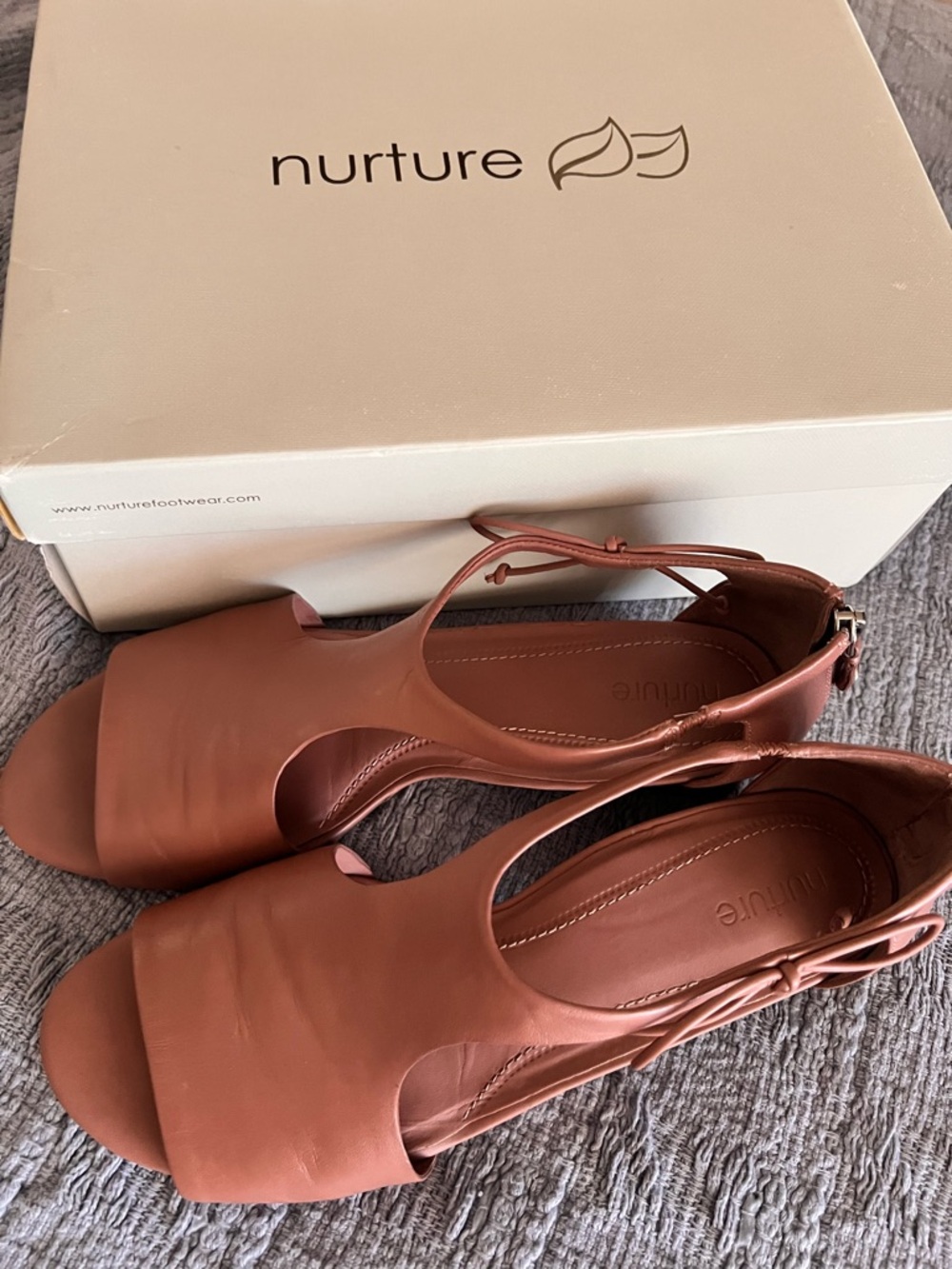 Nurture by Lamaze Leather T-Strap Sandals in Cognac Brown